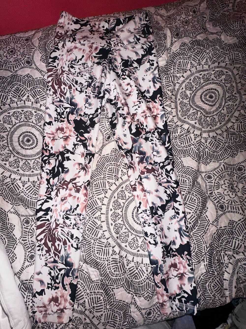 Balance Collection Pink and Black Floral High-Waist Leggings